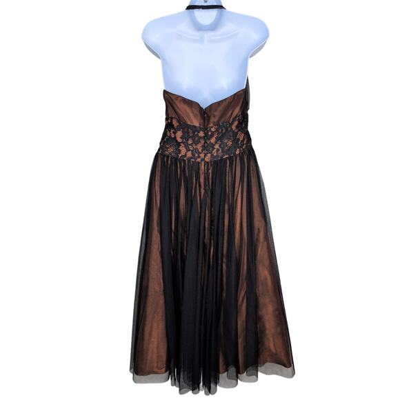 VTG Lace Halter Evening Dress 4 Y2K Fairy Grunge Whimsigoth Mesh Satin Low Back - Picture 2 of 4